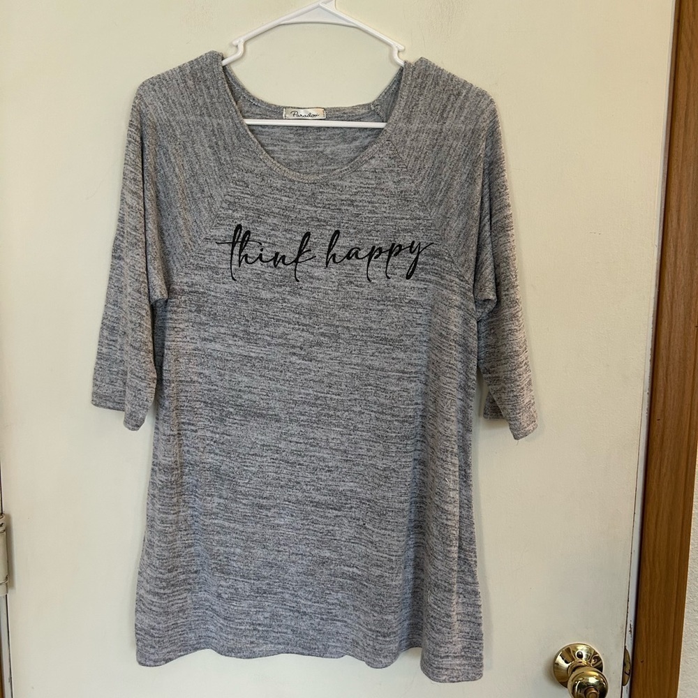 Paradox 2X ladies elbow sleeve shirt think happy